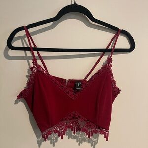 Burgundy Lace Trim Crop Top